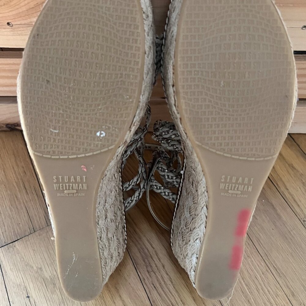 Stuart Weitzman size 7.5 Metallic Braided Strappy Espadrille Wedge Sandals - Picture 12 of 14